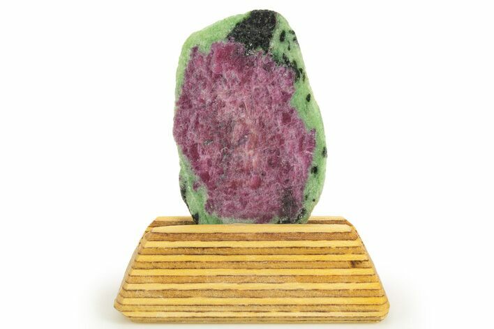 Polished Ruby In Zoisite Slice w/ Wood Stand - Tanzania #317138